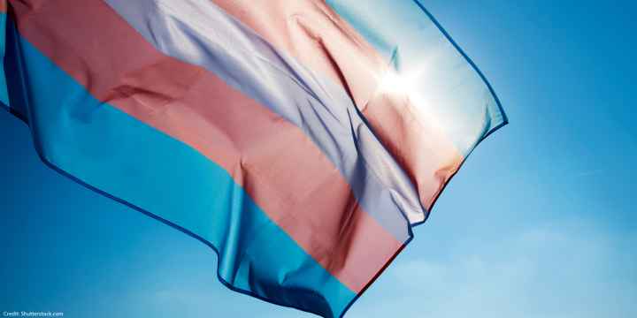 Trans pride flag on blue sky